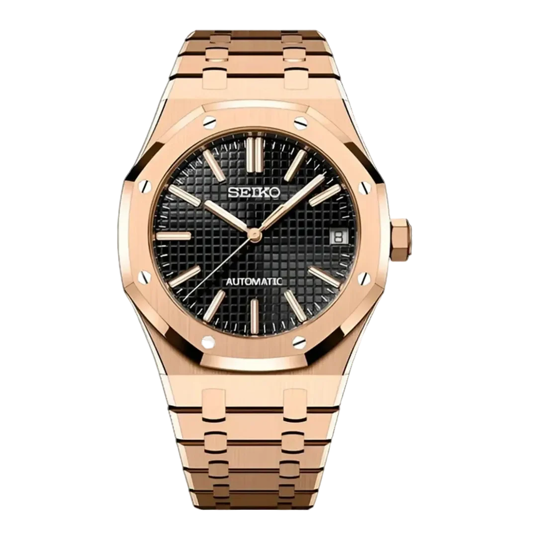 SEIKO MOD ROYAL OAK ROSE GOLD DIAL NEGRO