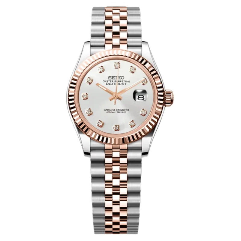 SEIKO MOD LADYJUST DOS TONOS ORO ROSA DIAL BLANCO CON ZIRCONIAS