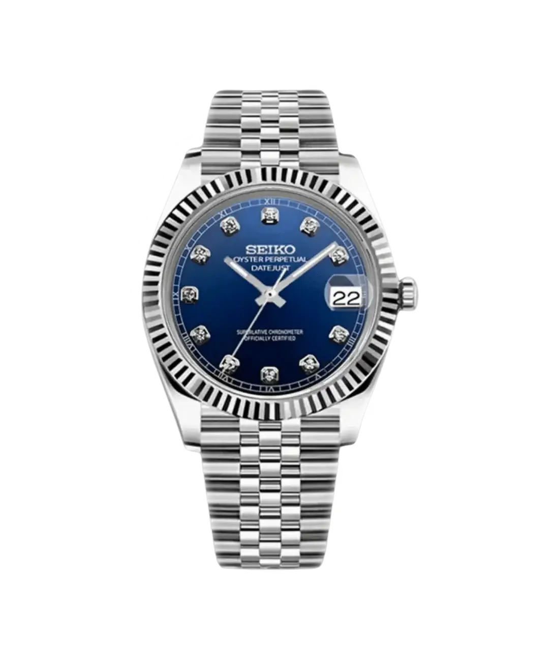 SEIKO MOD DATEJUST AZUL CON ZIRCONIAS