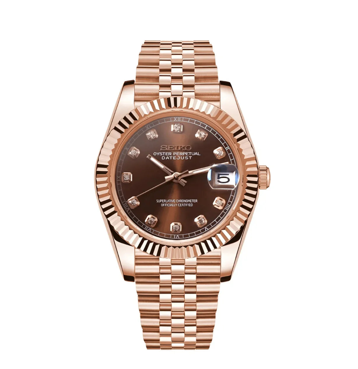 SEIKO MOD DATEJUST DIAL CHOCOLATE CON ZIRCONIAS