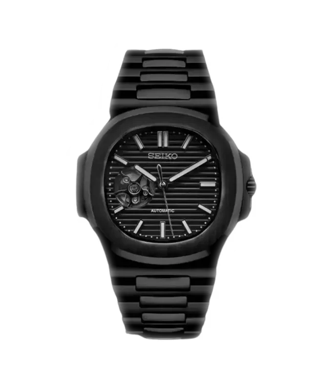 SEIKO MOD NAUTILUS FULL BLACK OPEN HEART