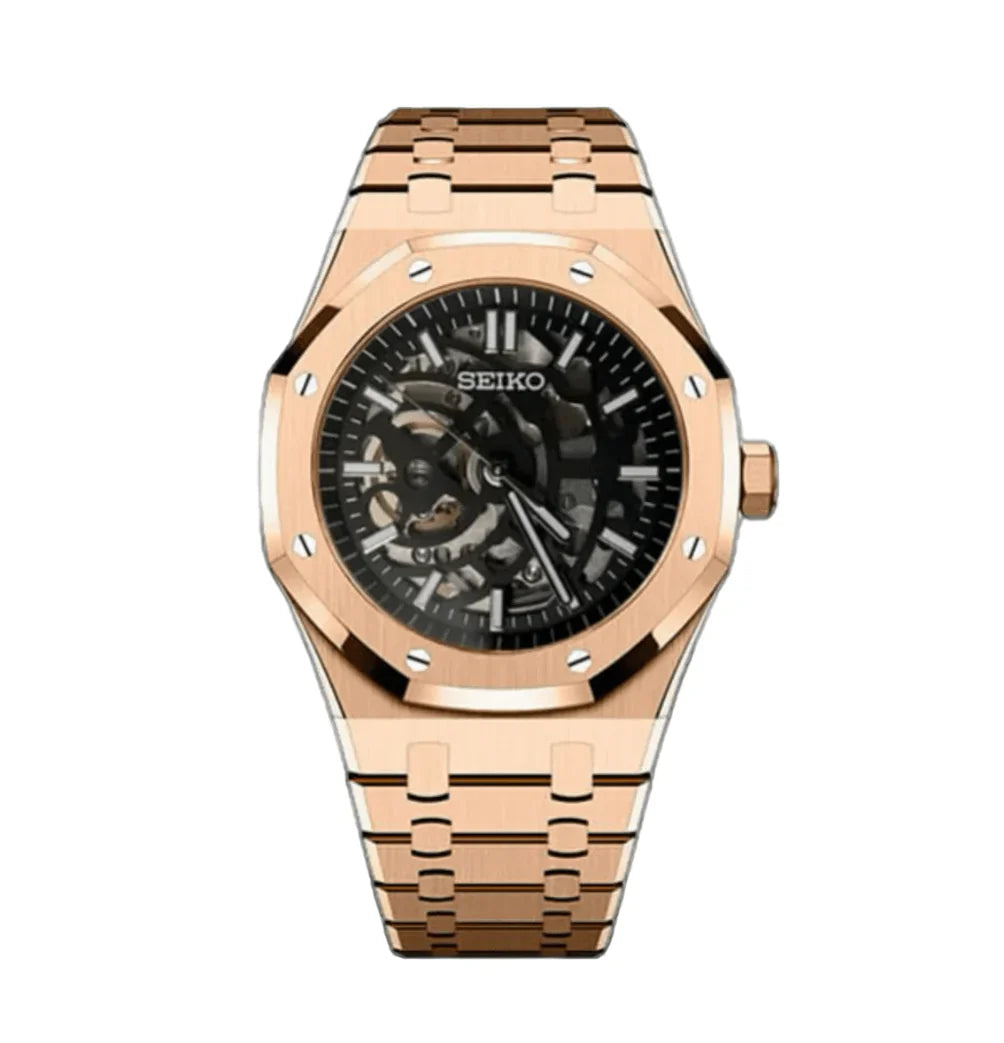 SEIKO MOD ROYAL OAK ORO ROSA SKELETON